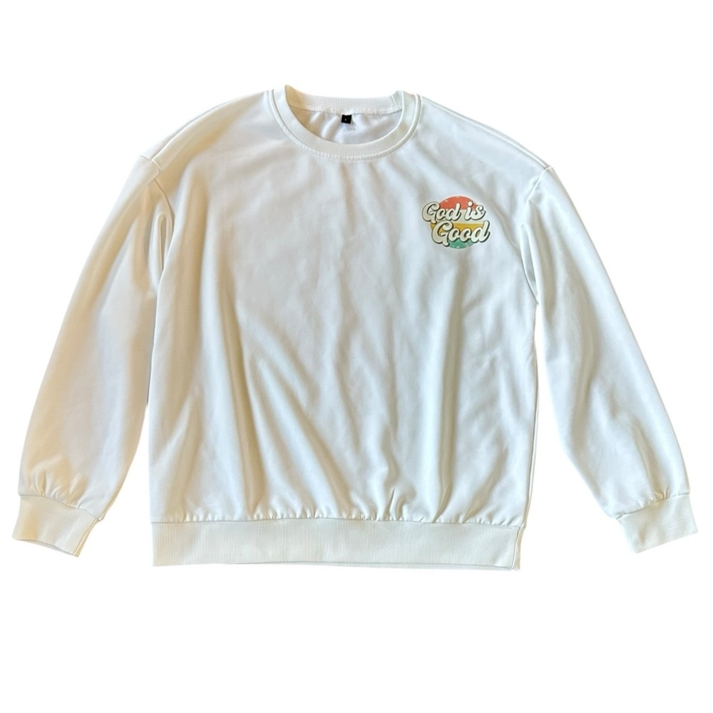 GOD IS GOOD white sweatshirt size Large